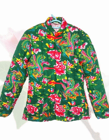 订做民族风手工棉花棉衣棉袄男女士东北大花冬季保暖棉外套 绿色大