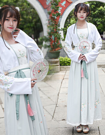 改良汉服女装长袖褙子 吊带背心 一片式襦裙三件套表演服 仅半裙 s