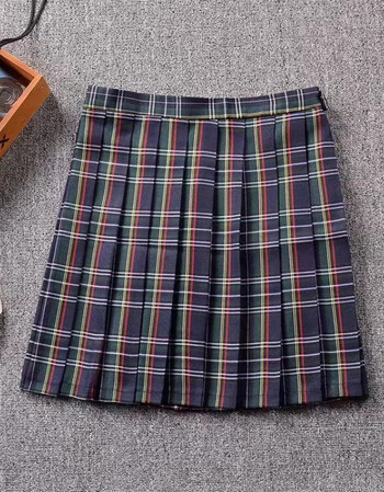 珂梵图日系条纹格子百褶裙 学院风jk制服百褶裙短裙校服百搭 绿格子