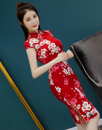 2018年春夏季新款旗袍中长款改良少女旗袍连衣裙双层丝绸显瘦旗袍 枣