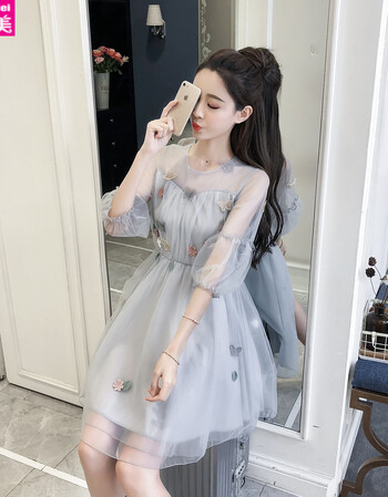 青少女女生成人公主连衣裙气质女神2018春夏装新款女装初恋裙灯笼袖