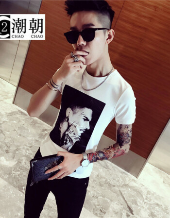 网红快手同款短袖男精神小码t恤衫霸气老虎纯棉社会精神小伙短袖2018