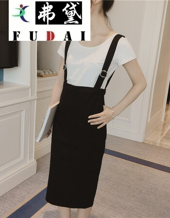 弗黛2016学院风少女背带裙后开叉一步裙长裙时尚半身裙9822# 黑色 s