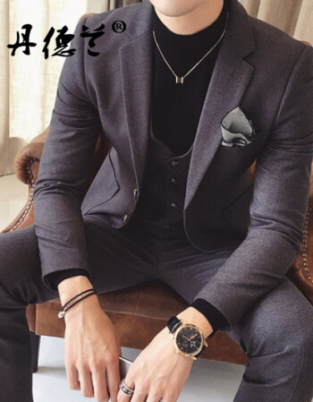 潮牌青年男士西服套装三件套结婚新郎伴郎小西服礼服英伦风西装修身版