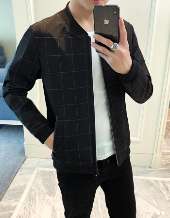 【moz】2018春季新款格子外套男士韩版潮流宽松夹克帅气男装 黑色 4xl