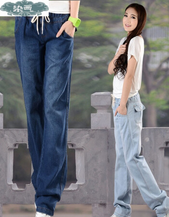染画新款秋春装宽松显瘦直筒牛仔裤女长裤韩版修身大码休闲牛仔阔腿裤