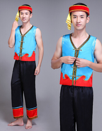 苗族服装男少数民族舞蹈服饰云南贵州彝族壮族葫芦丝表演出服成人 男