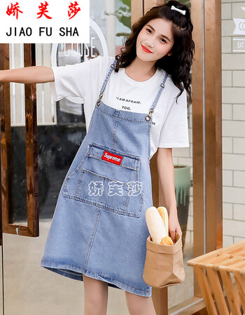 娇芙莎夏天宽松少女女生初中生高中学生减龄吊带裙大口袋牛仔背带