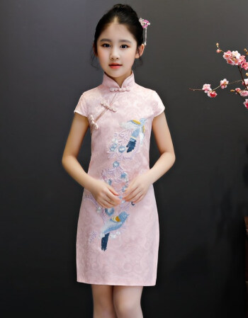 古莱登女童模特走秀演出服时尚潮流儿童旗袍2018款女童小女孩刺绣公主