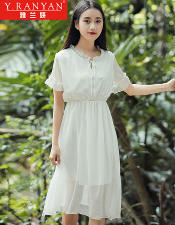 清新裙子少女生夏装2019新款初中学生文艺森系仙气中长款连衣裙 白色