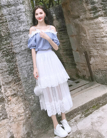 姐妹装闺蜜装一字肩裙高腰夏女2018新款短裙两件套网红时尚姐妹闺蜜装图片