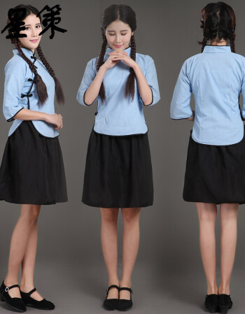 星策民国学生装女棉麻五四青年装班服民国风复古毕业班校服古装演出服