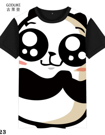 个性恶搞熊猫动物图案q萌版印花潮牌夏季短袖t恤青少年男学生衣服时尚