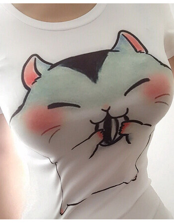 动漫卡通搞笑表情修身紧身立体大胸妹子大眼睛短袖