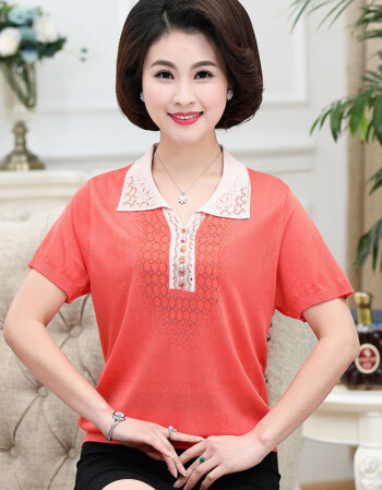 夏 妈妈装夏装短袖汗衫针织女中老年妇女装宽松大码冰丝上衣半袖t恤