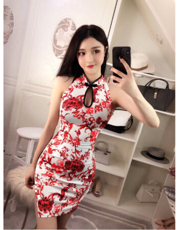 夜店超短旗袍短款修身包臀性感开叉情趣改良版少女小个子连衣裙 图片