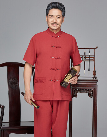 唐装男中老年爷爷装中国风男装中式老人衣服爸爸夏装短袖套装汉服