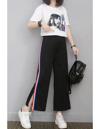 信仰者2018春夏装新款裤子运动裤女裤子侧条纹校服裤休闲裤宽松裤长