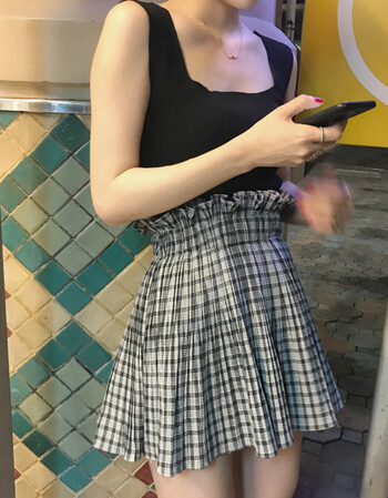 半身裙 新品半身裙女夏格子高腰花苞修身包臀可爱百搭