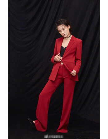 明星同款春夏新品名媛气质红色小西装潮流职业装西服套装女 红色套装