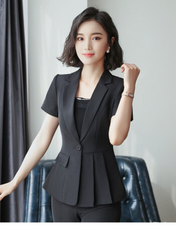 2018夏季新款汽车销售员职业装工作服夏装短袖女士修身职业套装粉色