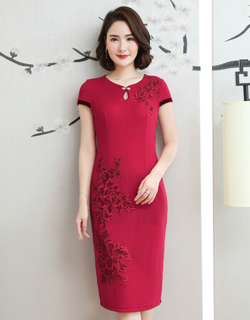 女2018夏季新款婚宴晚礼服妈妈改良旗袍中年婚庆喜婆婆夏季连衣裙