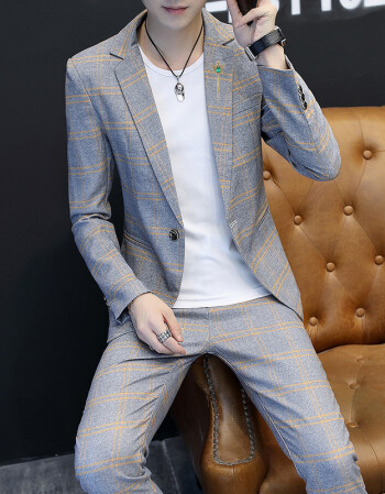 其他品牌 春秋款西服套装男韩版时尚潮流修身帅气西装两件套青少年
