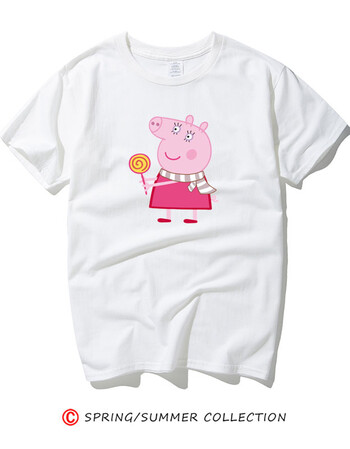 小猪佩奇t恤卡通可爱纯棉短袖成人男女情侣装青少年学生社会人潮 xc