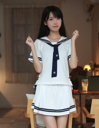 夏季日韩系海军风白色水手服jk女学生装制服丝带短袖校服cos套装 白色