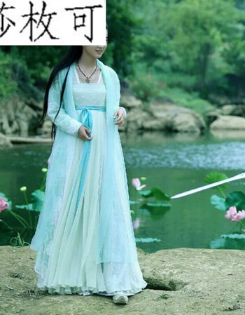 莎枚可影视剧花千骨古装武媚娘古装仙女裙汉服演出服 浅蓝色 m身高