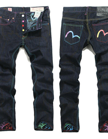 日本evisu日系印花潮牌大小m牛仔裤男 陈冠希福神修身