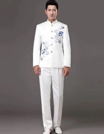 男女大合唱团演出服装女晚礼服中国风民乐学生朗诵表演服长裙 蓝色男