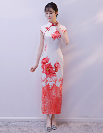 丝绸旗袍长款2018新款夏季复古改良版中国风少女修身老上海连衣裙 长