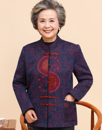 中老年人外套女春秋奶奶套装60-70岁80妈妈装上衣服装老太太唐装 s
