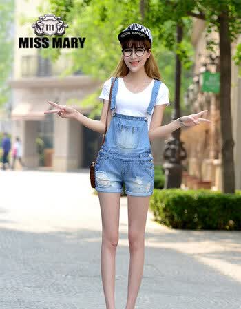 missmary 牛仔背带短裤816夏女学生新款春背带裤吊带裤修身显瘦热裤潮