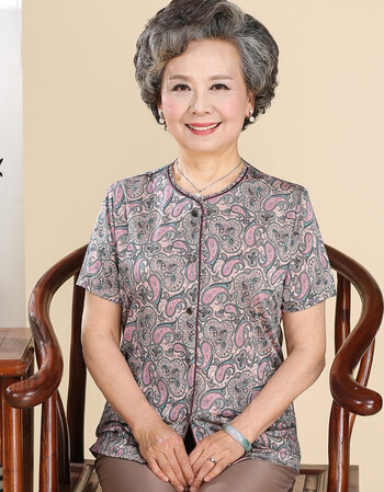 老年人女装夏装短袖中老年妈妈装60-70岁奶奶装大码套装老人衣服 绿色
