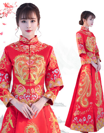 秀禾服新娘2018新款女敬酒服大码中式婚纱礼服出阁服结婚秀和服冬 f