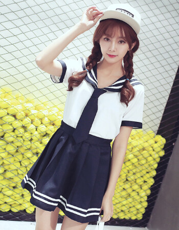 2016韩版夏装少女海军风制服领带连衣裙高中学生可爱校服水手服裙