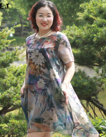 伊莱莲 夏季胖太太200斤妈妈装夏装加肥加大码宽松中年女装中长款短袖