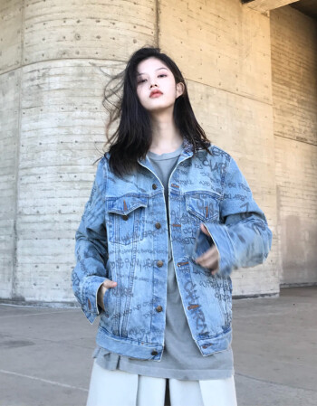 网红字母牛仔短外套女2018秋装学生港味宽松上衣潮中学生女孩衣服潮流