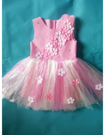 新款儿童环保服手工制作时装秀演出服幼儿园服装女子走秀裙 粉色小花