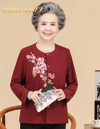 简卡姿中老年人唐装女2017新款长袖复古上衣中式古装妈妈奶奶秋装中国