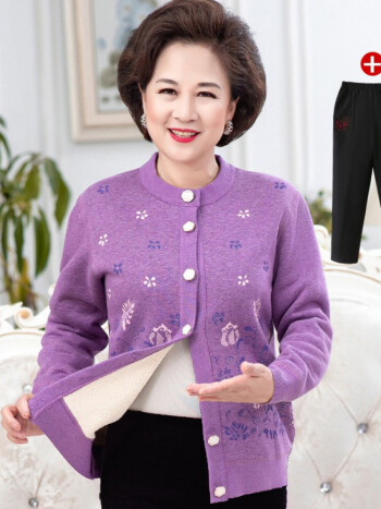 老人保暖衣加绒加厚中老年人冬装女外套妈妈装内衣秋衣奶奶装毛衣开衫