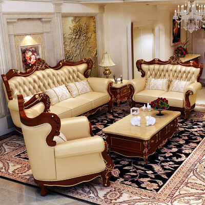 【3免1】夢美斯宣 美式沙發 美式真皮沙發 歐式沙發 組合 進口頭層牛皮大戶型別墅沙發698 1+2+3組合