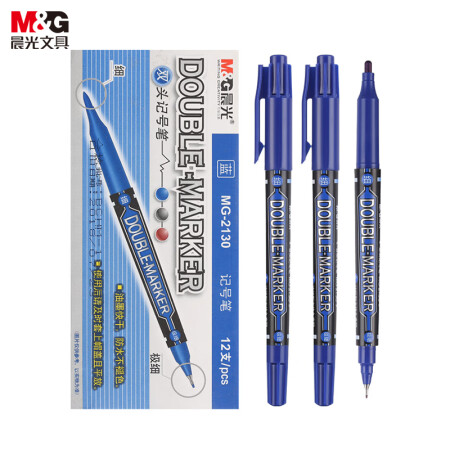 晨光 蓝色双头细杆记号笔 MG2130 12支/盒（单位：盒）