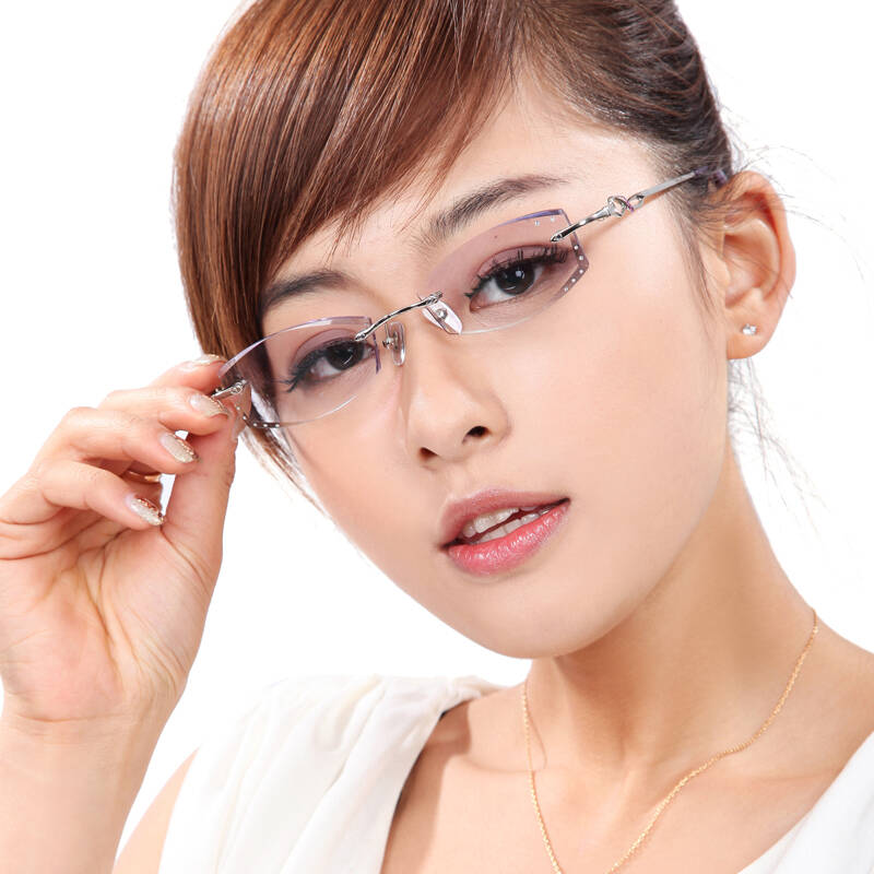 康士顿钻石切边 女士眼镜架无框眼镜框切边眼镜超轻镶钻含镜片xc6036
