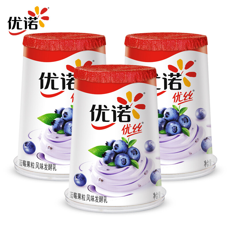 优诺yoplait优丝蓝莓果粒风味发酵乳135g3低温酸奶生鲜3件