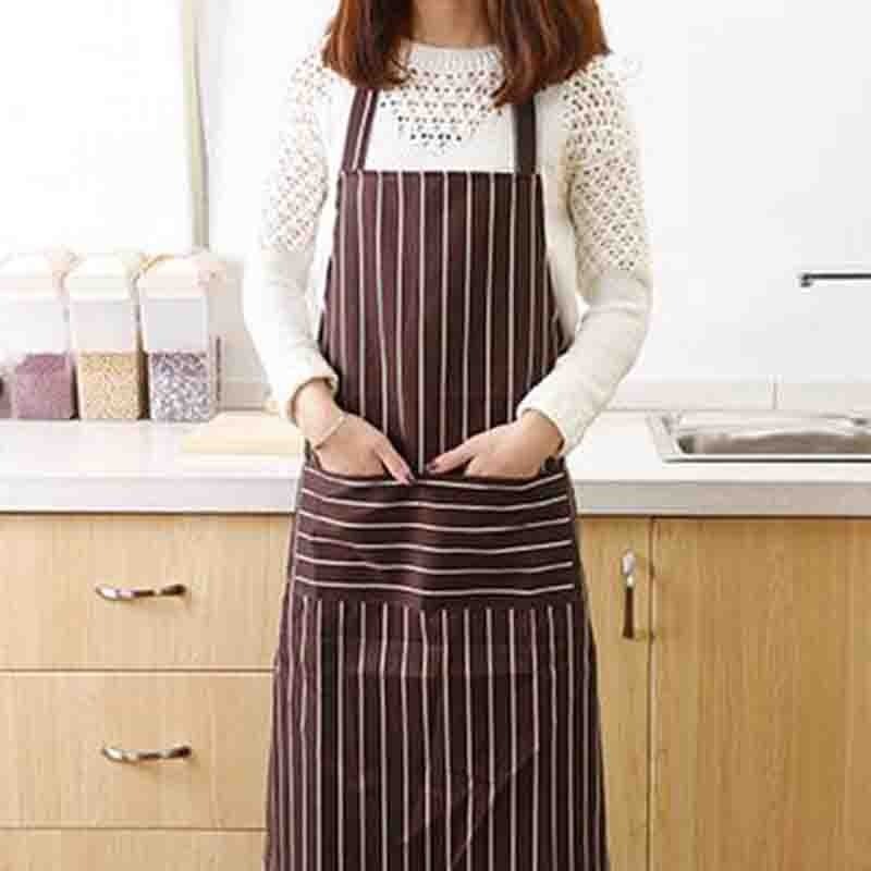韩版围裙厨房防污罩衣女酒店餐厅厨师围裙工作服条纹围裙 咖啡