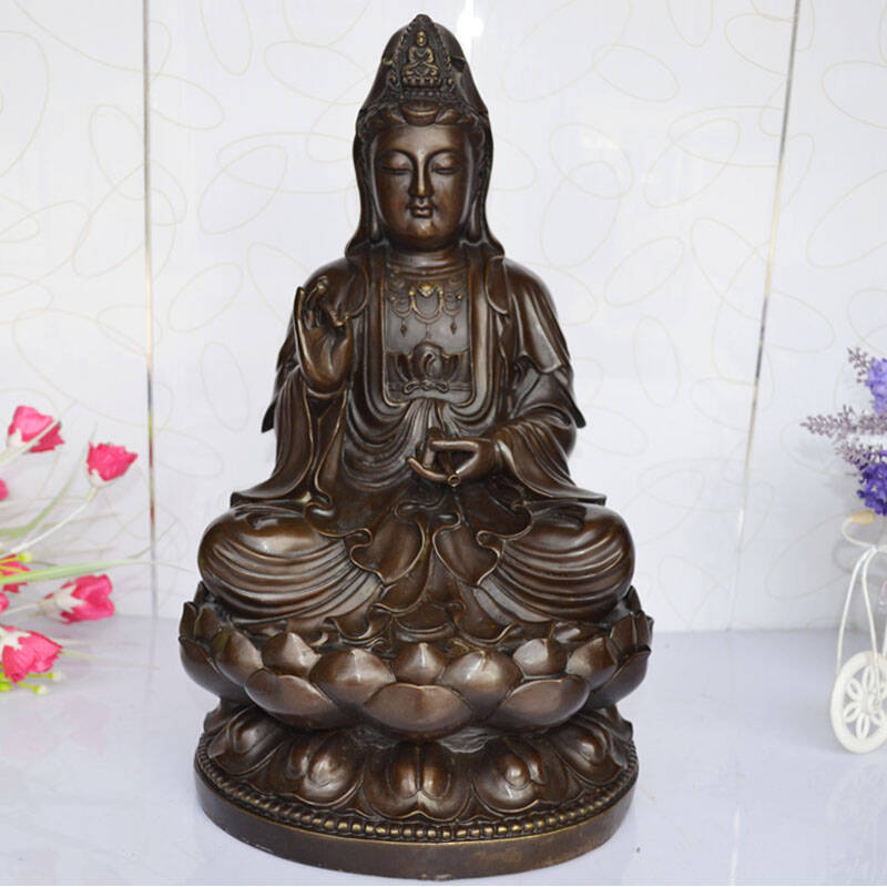 开光纯铜观音摆件 坐莲观世音观音菩萨佛像 风水摆设 佛教用品 镇宅保