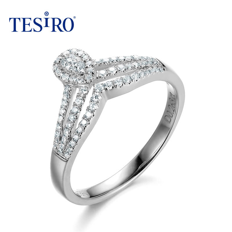 通灵珠宝tesiro 王后款 18k金结婚钻石戒指女钻戒 王者之风群镶显钻